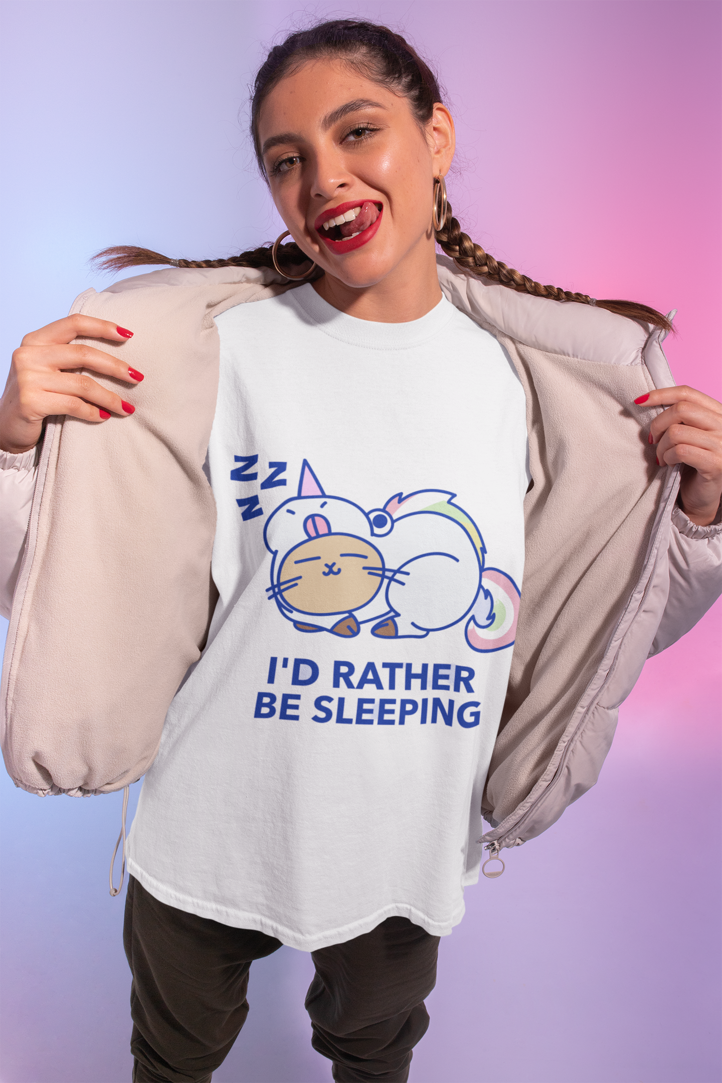 JC's 100% Premium Cotton I'd rather be sleeping cute cat T-Shirt for Her