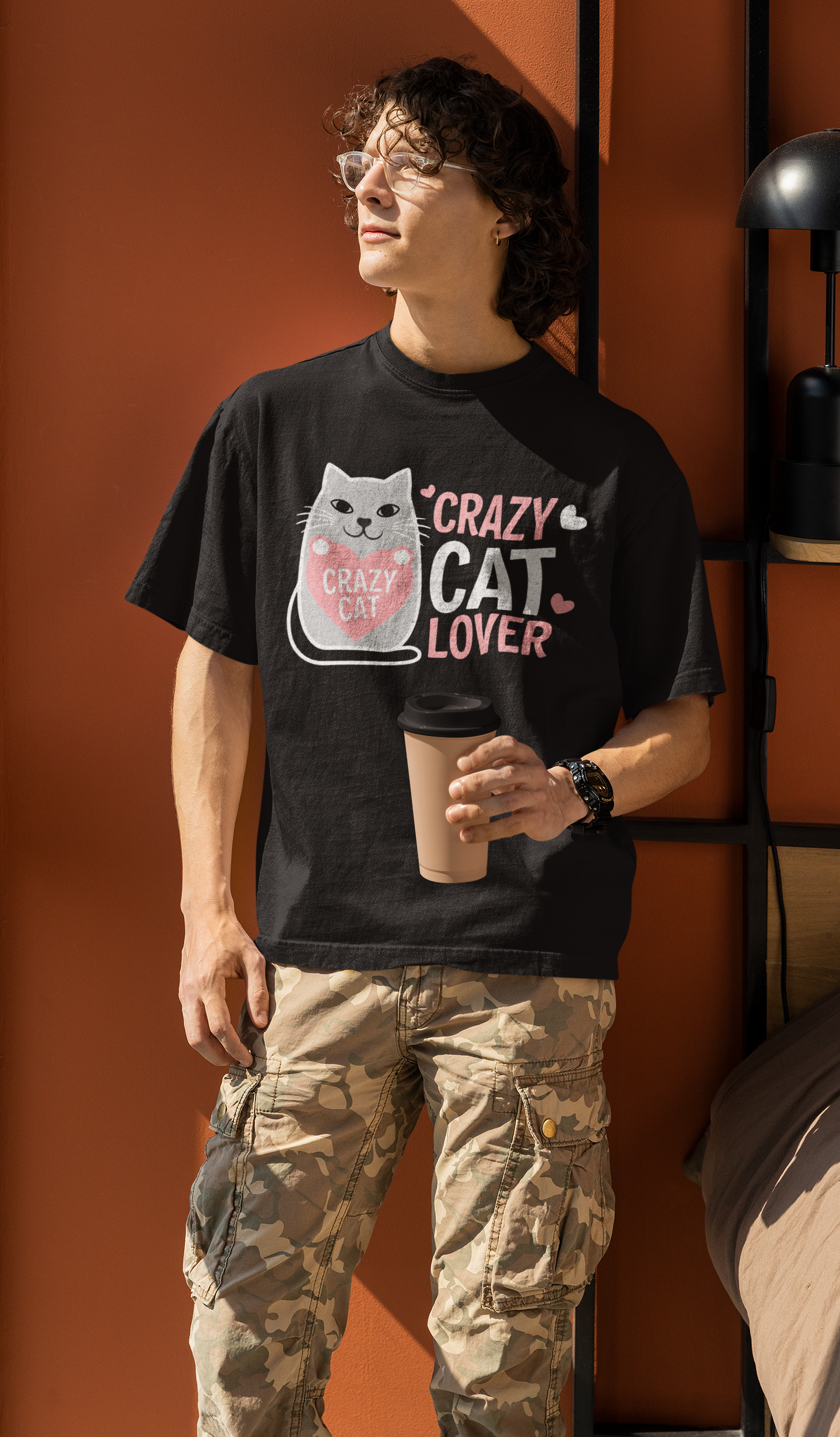 JC's 100% Cotton Crazy Cat Lover Oversized T-Shirt for Him and Her