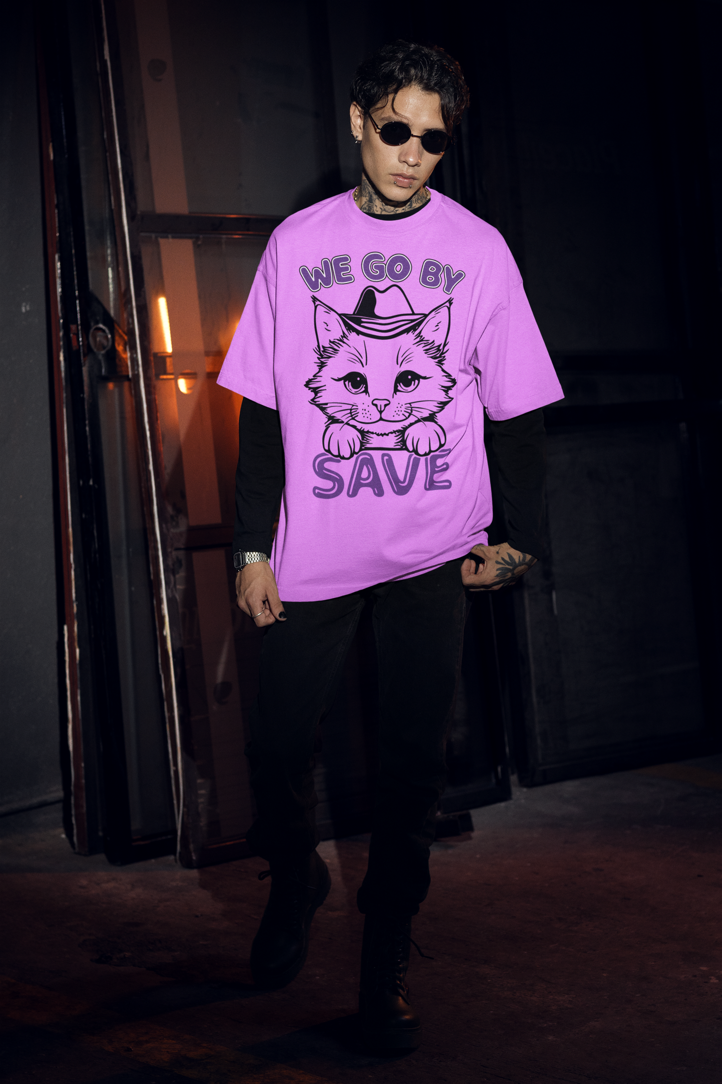 JC's 100% Cotton Cute Cat Oversized T Shirt for Him and Her