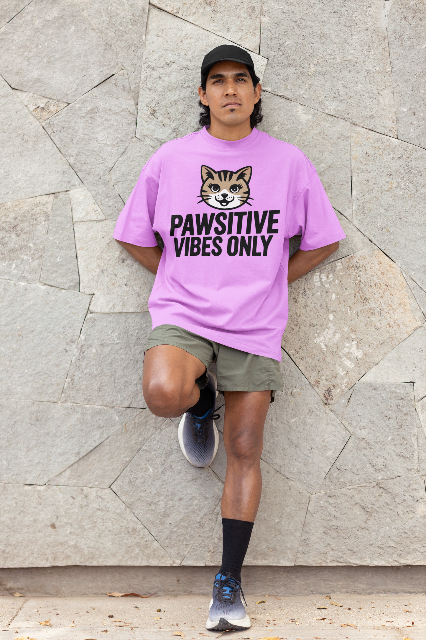 JC's 100% Cotton Pawsitive vibes only Cat oversized T Shirt for Him and Her