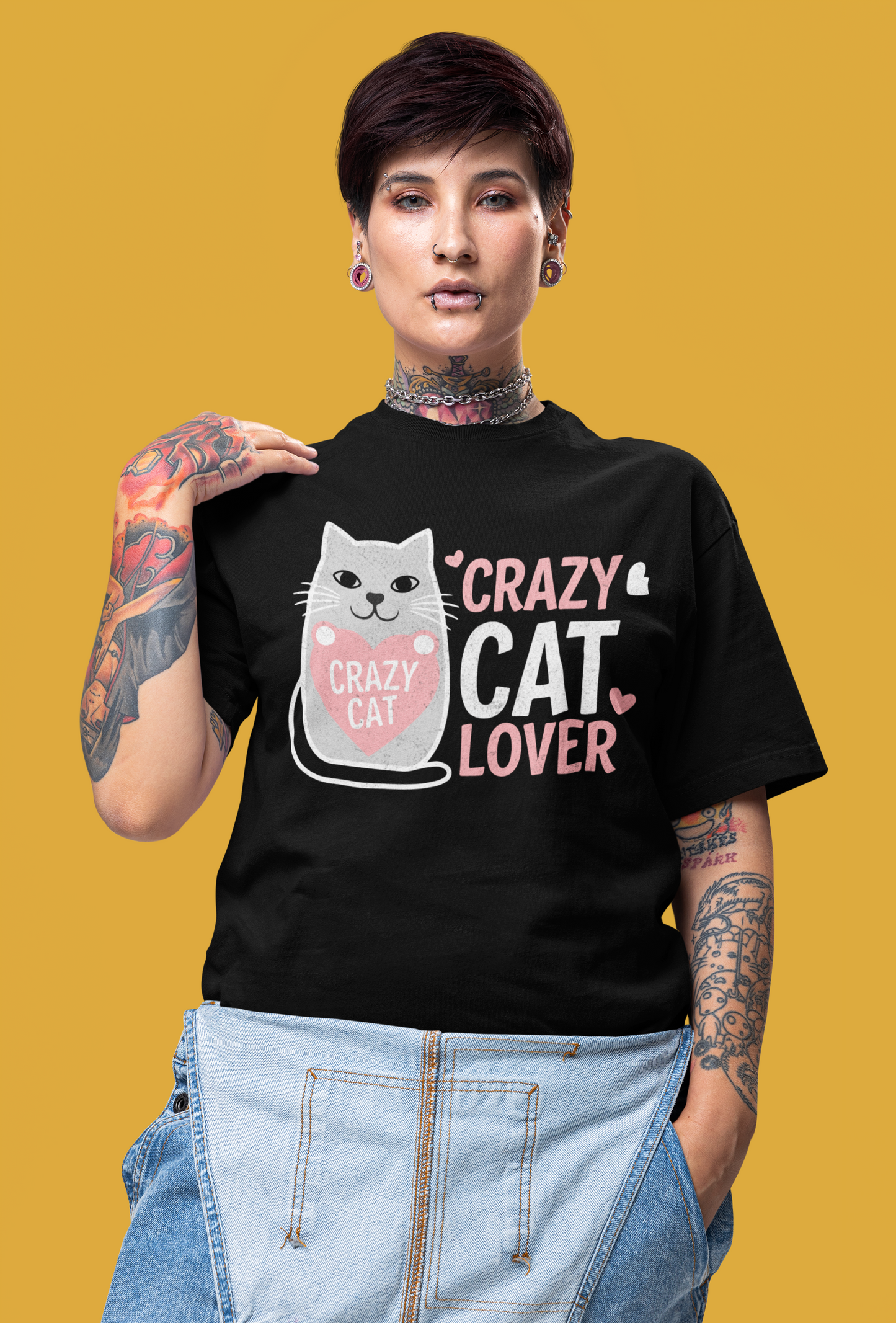 JC's 100% Cotton Crazy Cat Lover Oversized T-Shirt for Him and Her