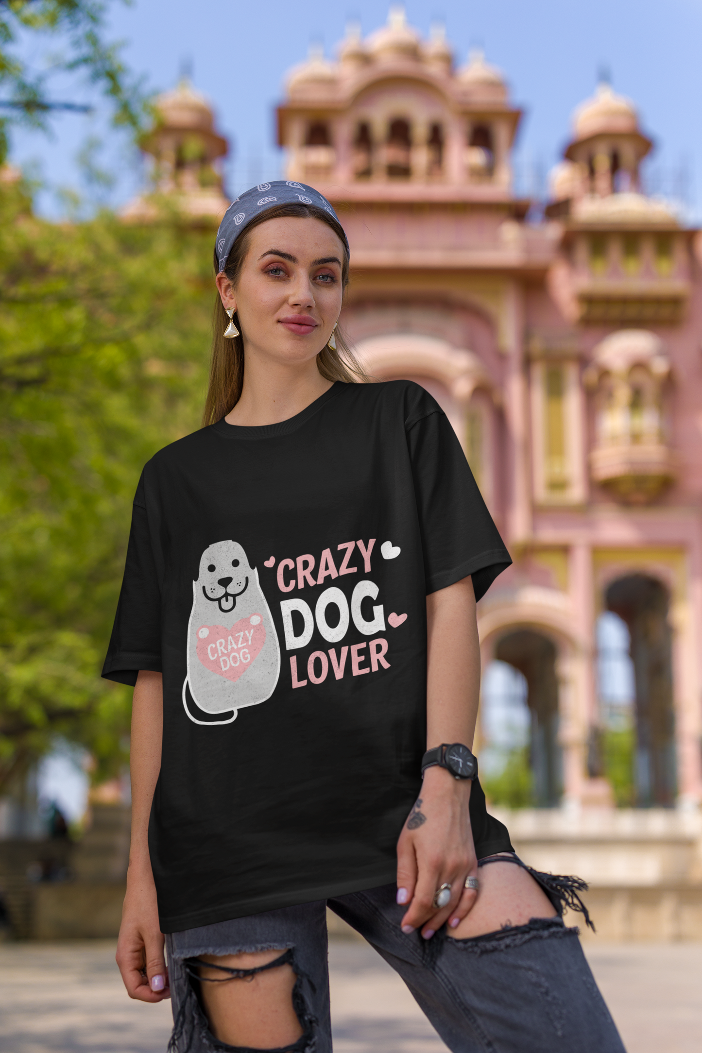 JC's 100% Cotton Crazy Dog Lover oversized T-shirt for Him and Her