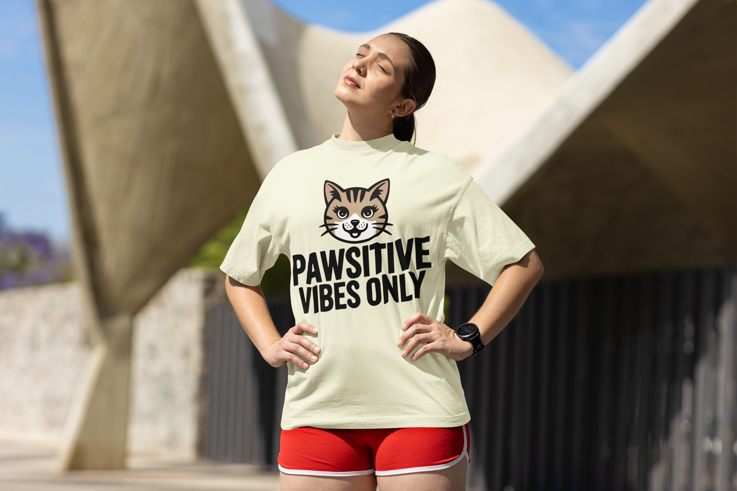 JC's 100% Cotton Pawsitive vibes only Cat oversized T Shirt for Him and Her