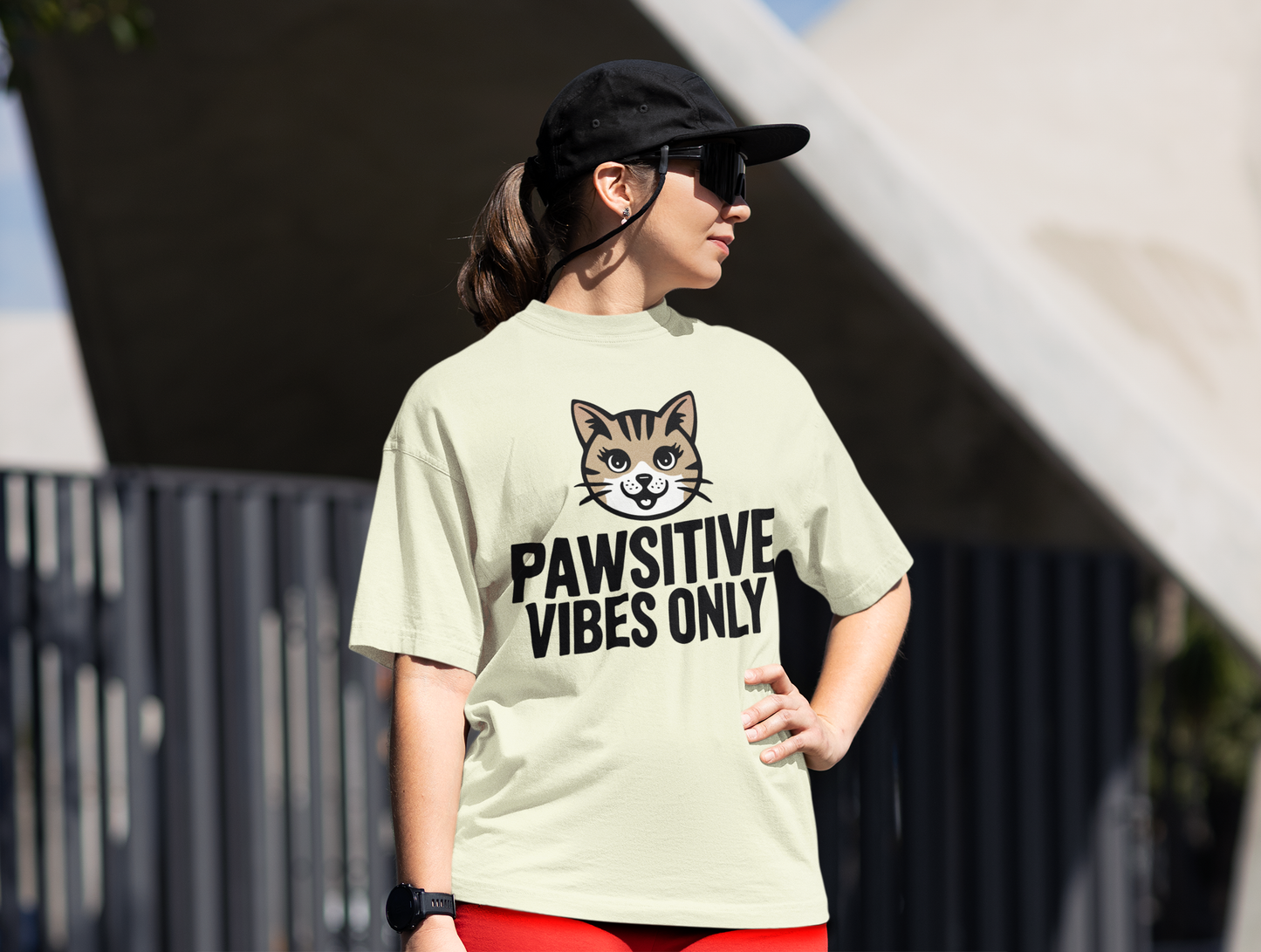 JC's 100% Cotton Pawsitive vibes only Cat oversized T Shirt for Him and Her