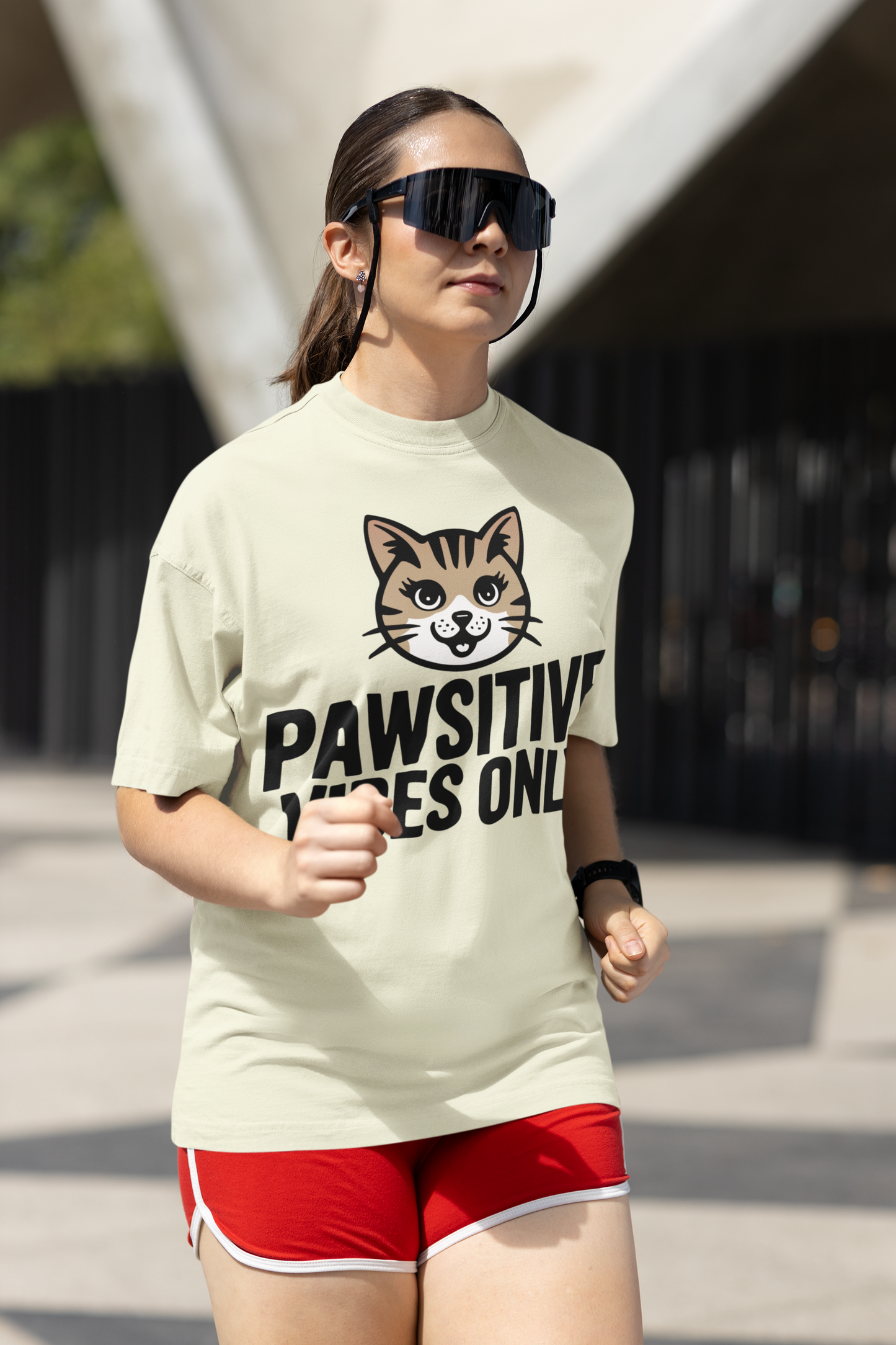 JC's 100% Cotton Pawsitive vibes only Cat oversized T Shirt for Him and Her