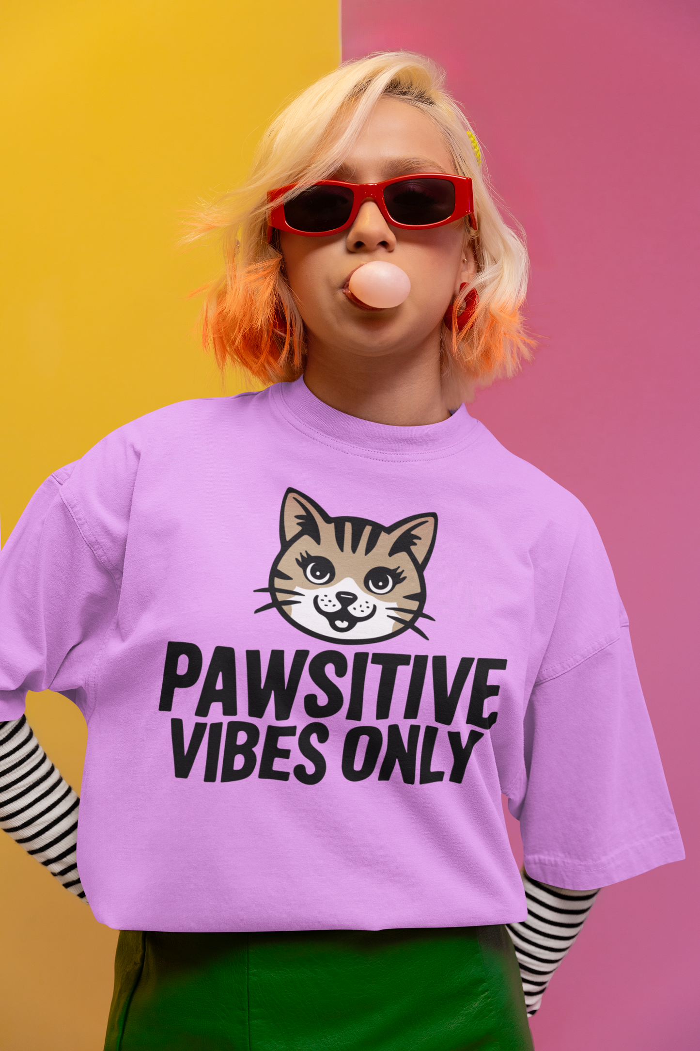 JC's 100% Cotton Pawsitive vibes only Cat oversized T Shirt for Him and Her