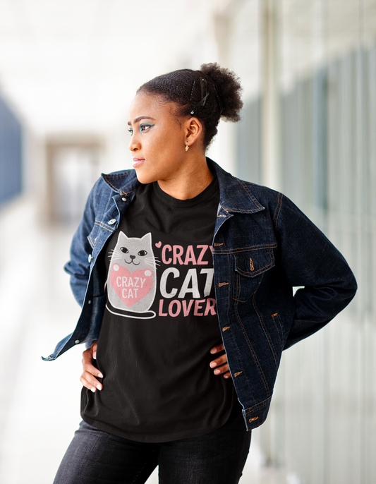 JC's 100% Cotton Crazy Cat Lover Oversized T-Shirt for Him and Her