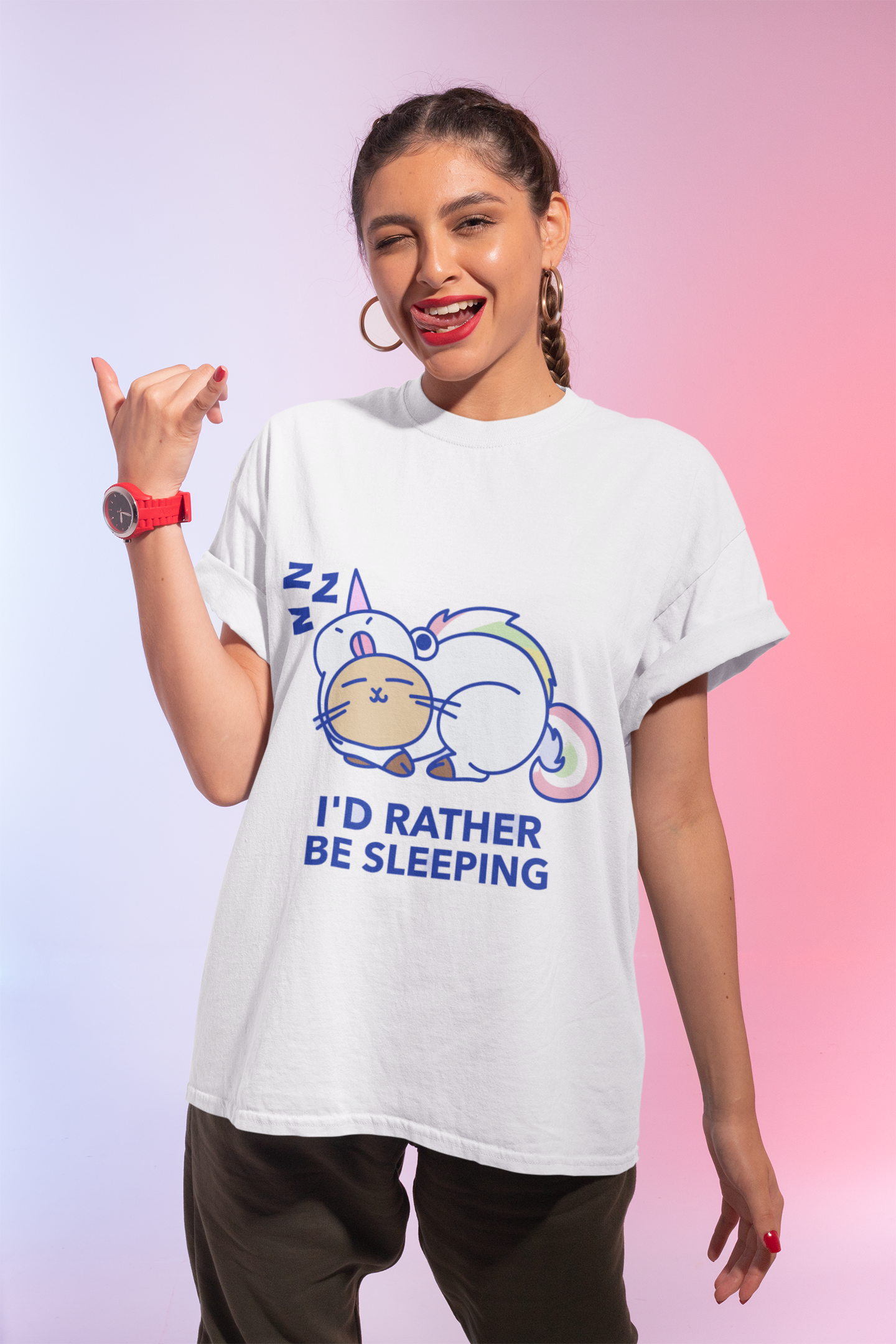 JC's 100% Premium Cotton I'd rather be sleeping cute cat T-Shirt for Her