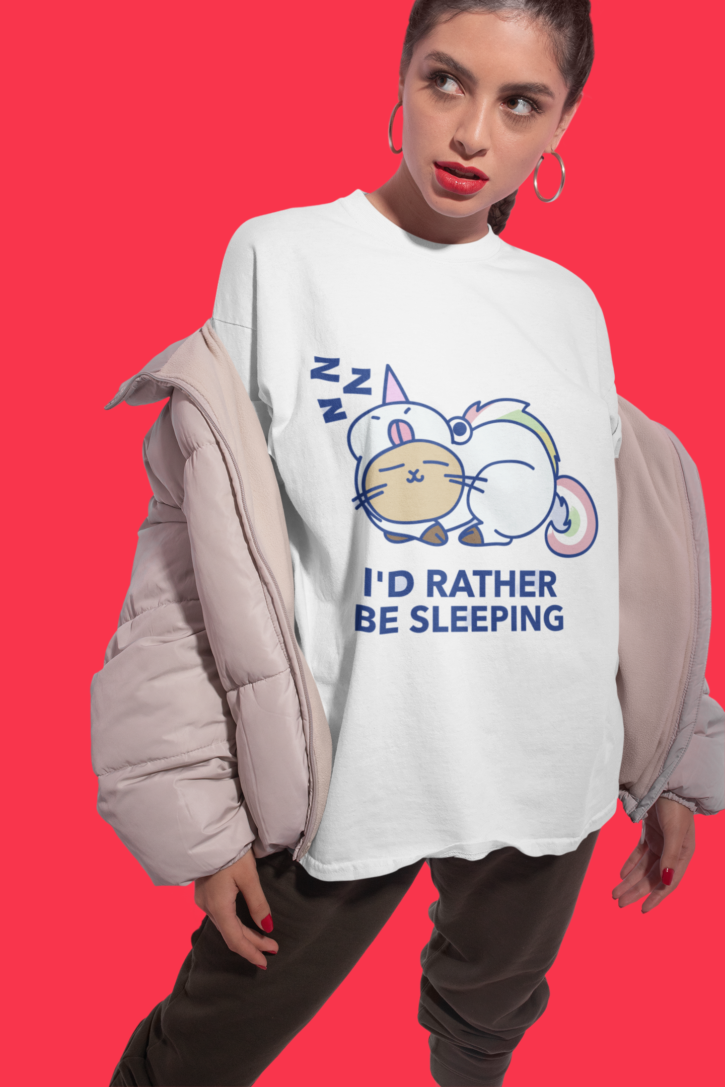 JC's 100% Premium Cotton I'd rather be sleeping cute cat T-Shirt for Her