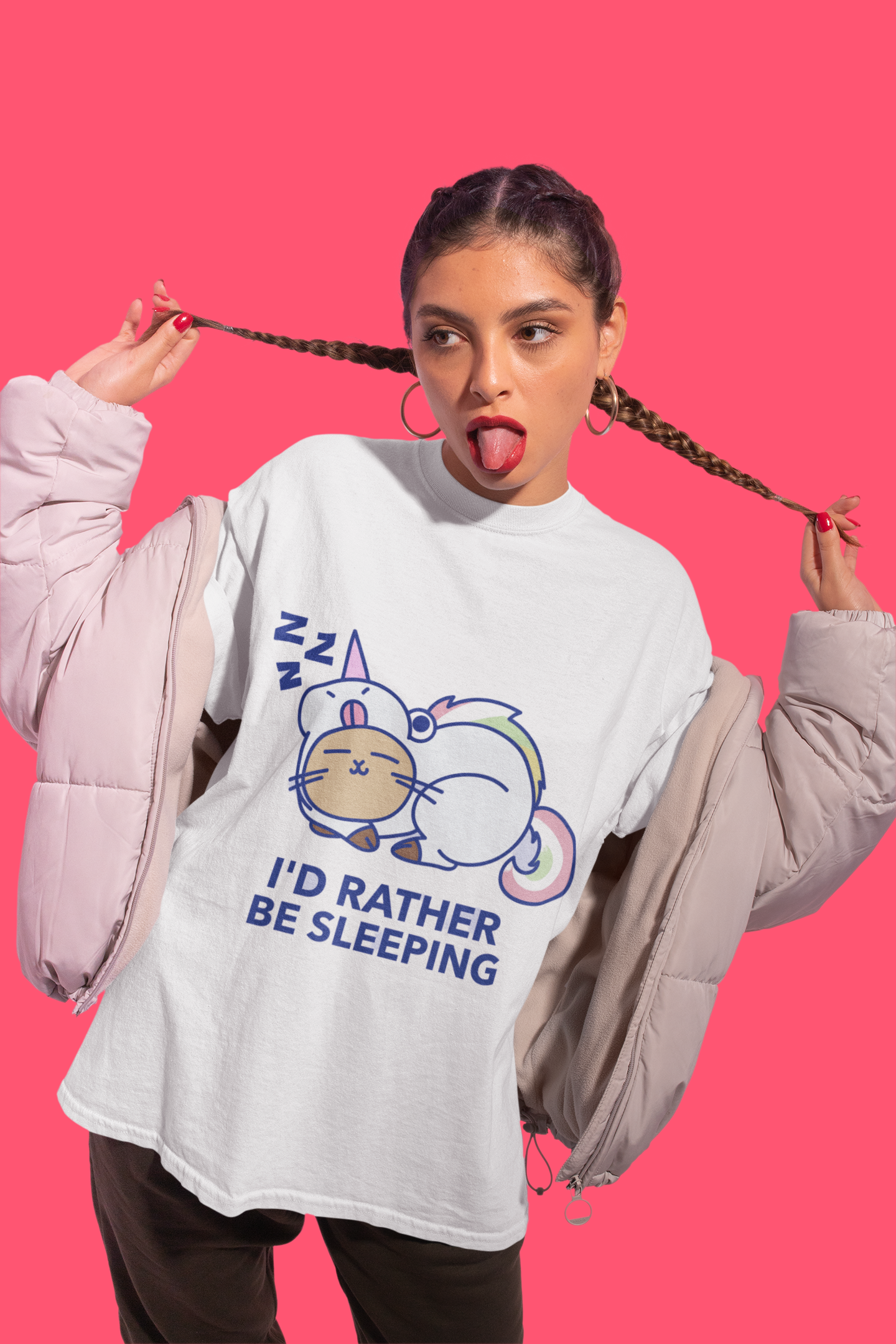 JC's 100% Premium Cotton I'd rather be sleeping cute cat T-Shirt for Her